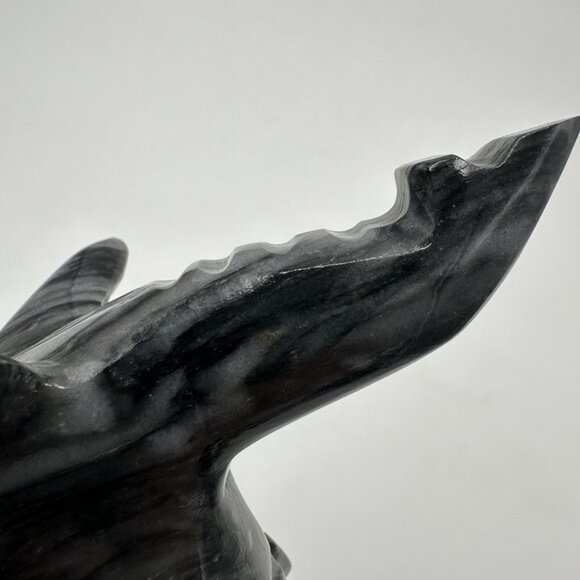 7" Black & White Marble Onyx Elephant Figurine with Lucky Trunk Up - Picture 8 of 12